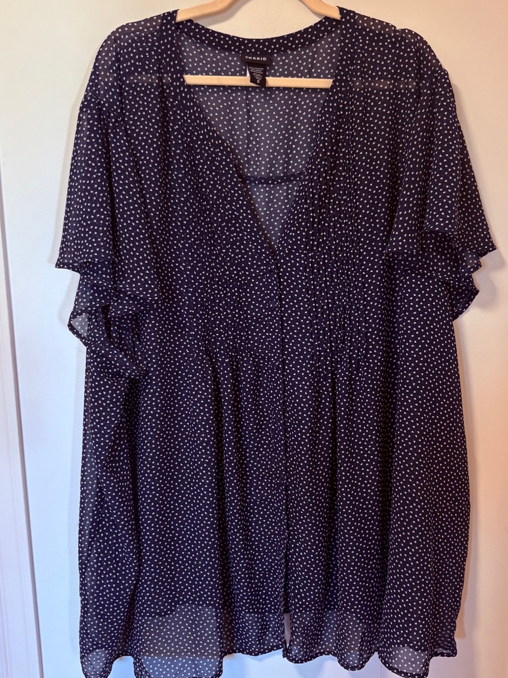 Torrid Blouse Navy Blue Sheer Heart Patterned Top Size 6